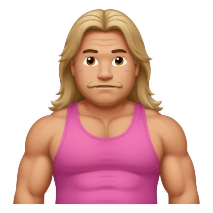Long hair fat muscle men in pink tank top sticker