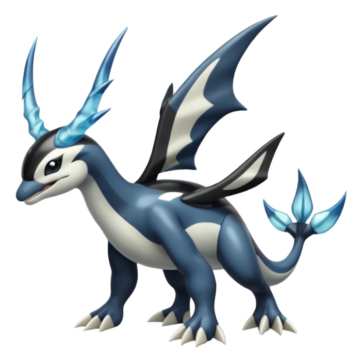 Black and white smooth glossy soft hot handsome tough badass cool Meloetta-Dialga-Orca-Giratina-Pokémon-Fakémon-fusion-hybrid-creature (full body), 4-legged,  sticker