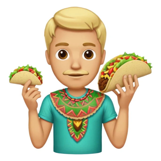 blonde man with tiki shirt holding taco sticker