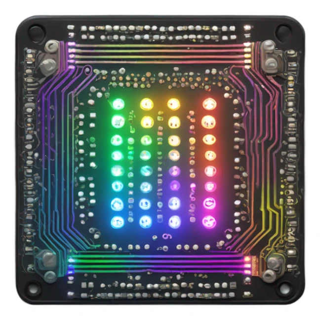 circuit board with rainbow lights, microchip, glowing lights, rgb, black circuit board sticker
