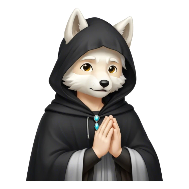 white wolf praying with black hooded cloak sticker