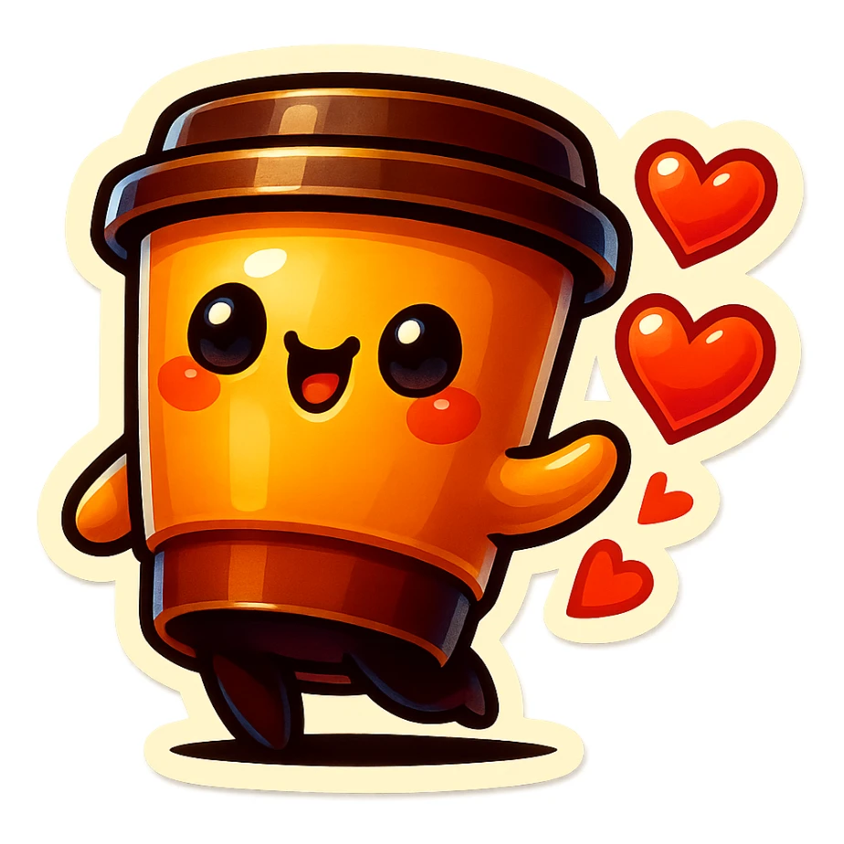 Tall coffee cup, bowing, gushing with love, worship sticker