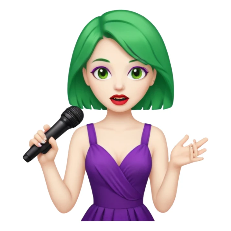 female joker with dress, microphone, singing sticker