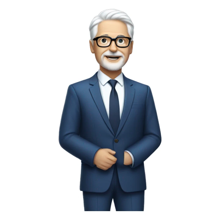 an 55 years old CEO with white short hair and a small white beard wearing a fine blue suit and black glasses. sticker