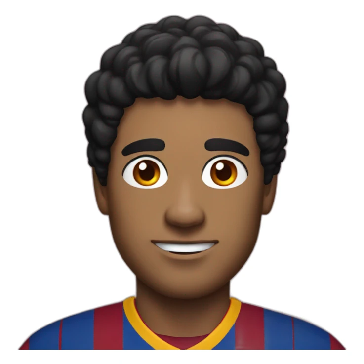 A man with black hair wearing a Barcelona team uniform sticker