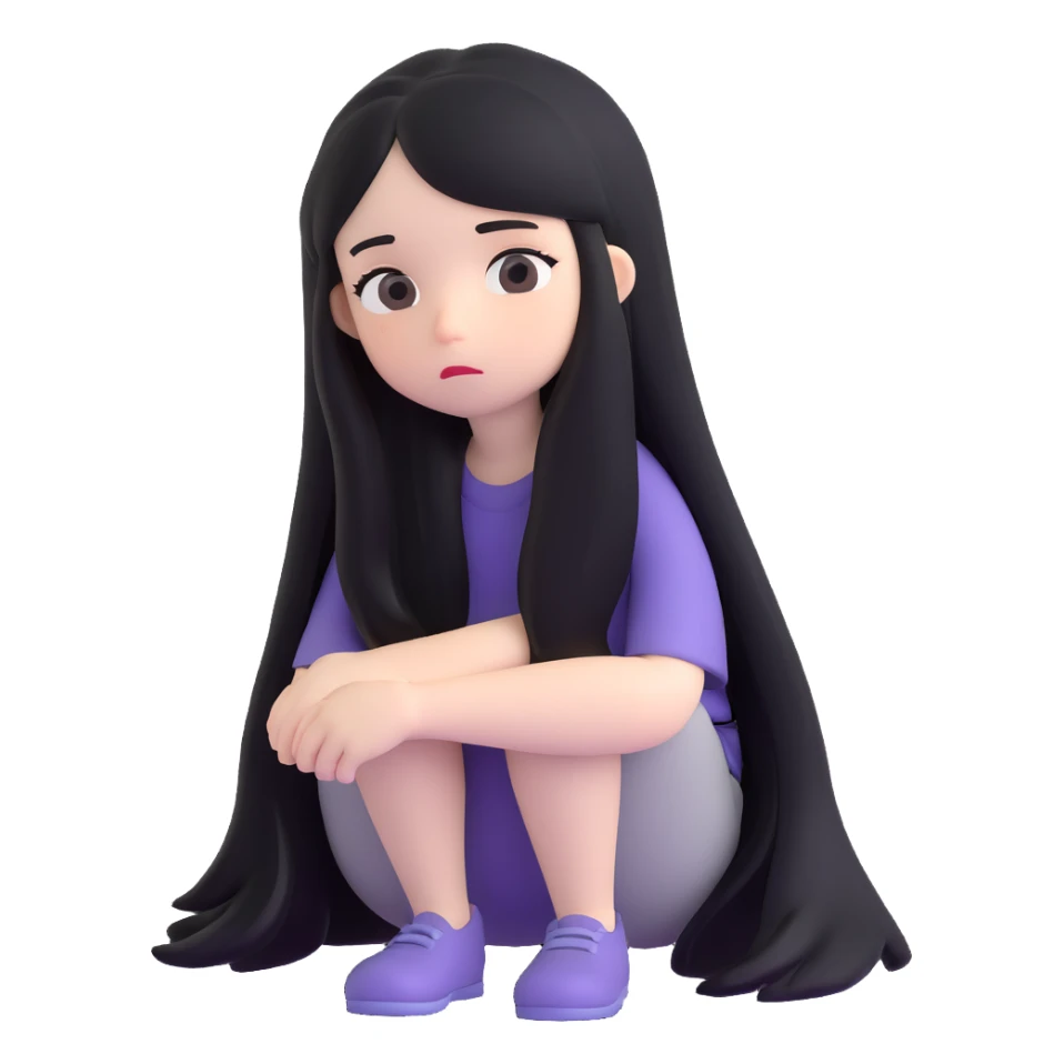 Pale girl with long black hair sad sticker