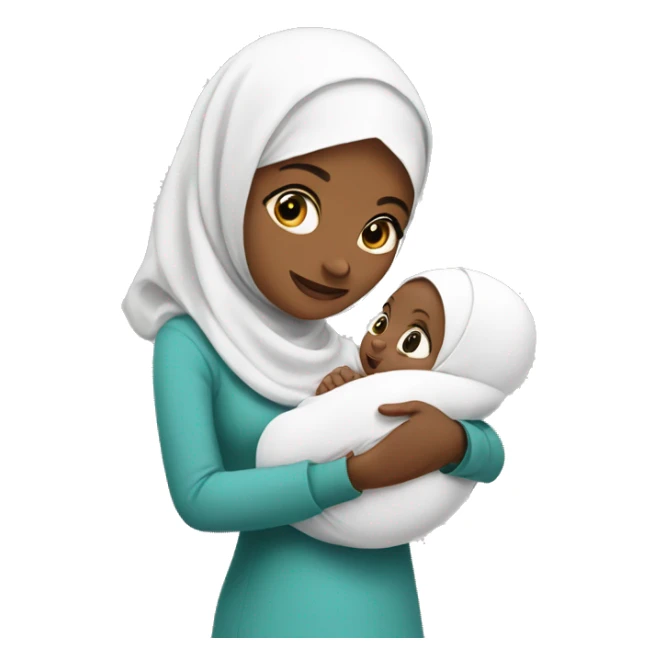a white hijabi woman holding a baby sticker