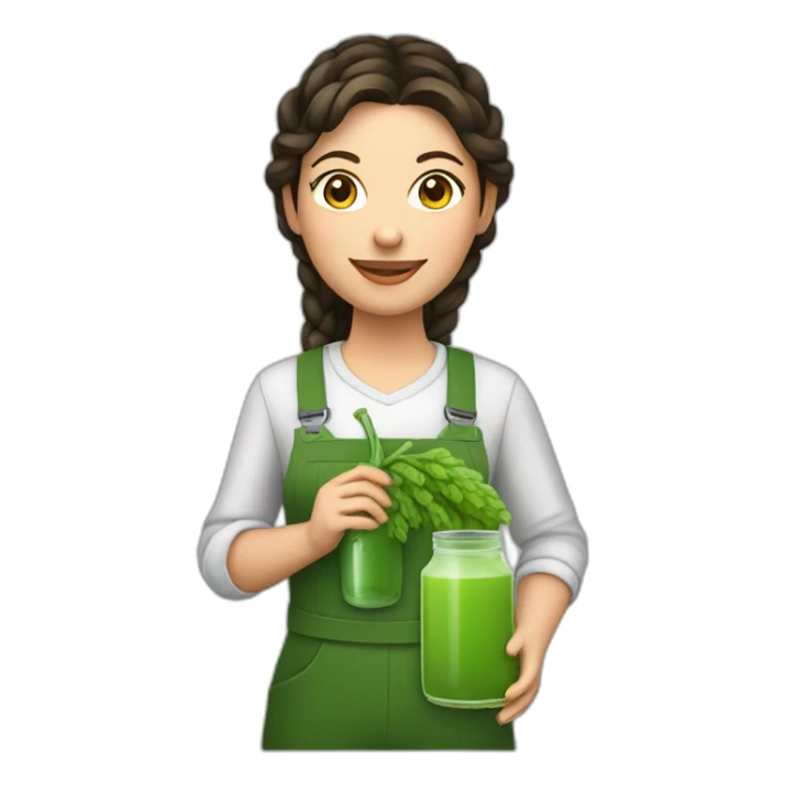 brunette Female farmer with braid and green juice bottle sticker