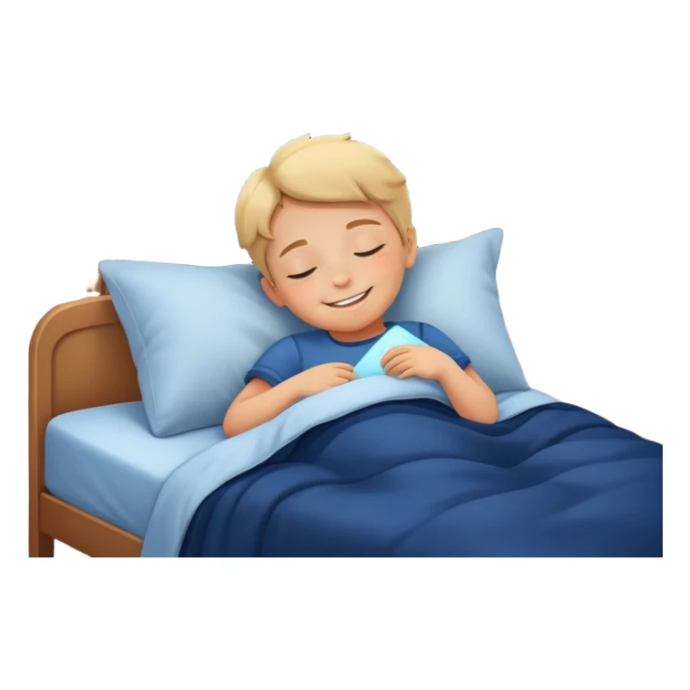a child tucked in bed sleeping with a smile, night sky outside window sticker