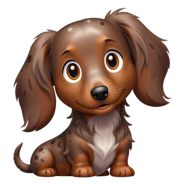 Long haired chocolate dapple dachshund with half light and half dark face sticker