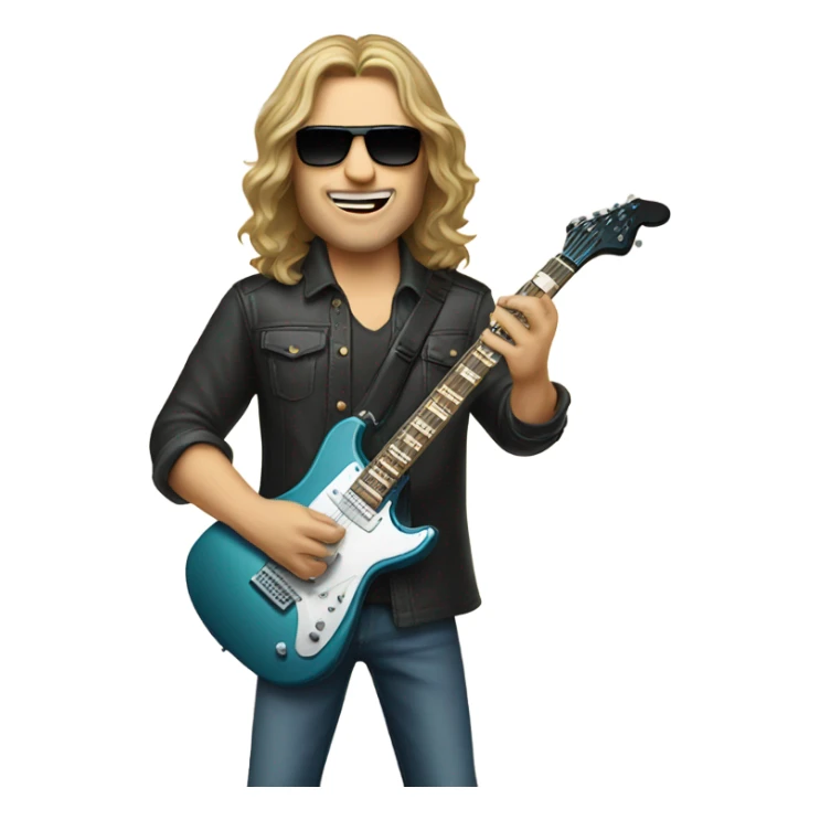 Caucasian man with long hair with sunglasses on playing electric guitar sticker