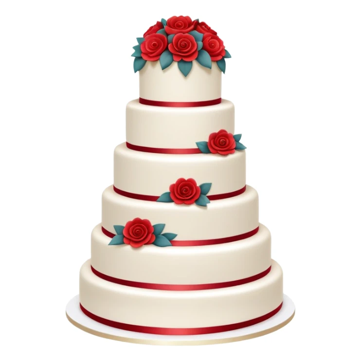 Elegant multi-tiered red wedding cake with white decorations and flowers sticker