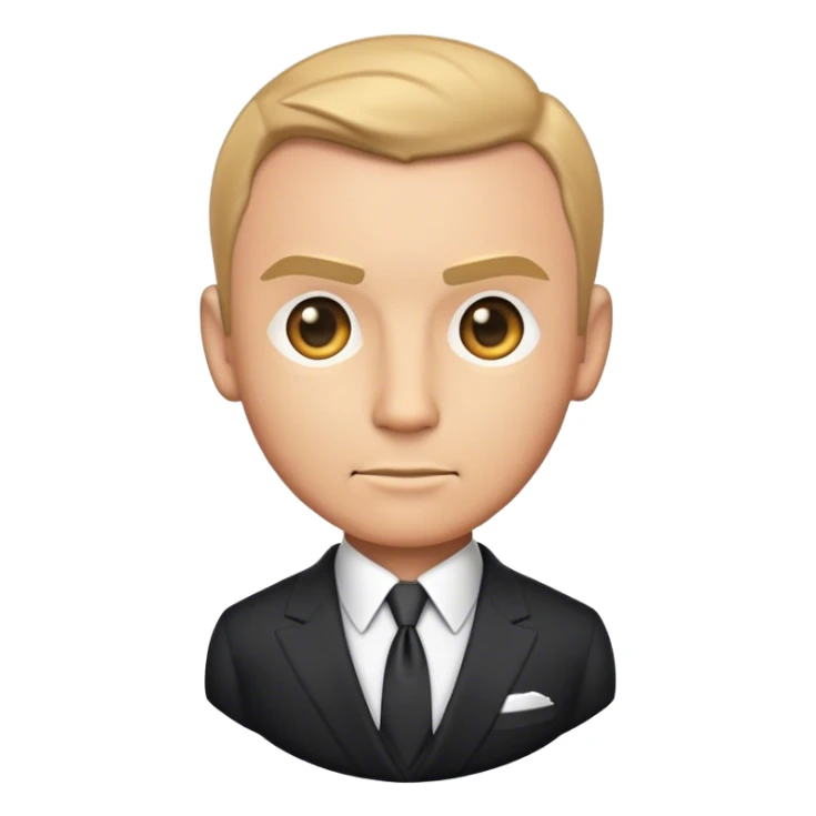 Cinematic Realistic James Bond Portrait Emoji, depicted as a suave, sophisticated secret agent in a tailored suit with a cool, composed gaze and an air of stealth and charm, rendered with crisp textures and dynamic cinematic lighting that captures his timeless espionage allure. sticker