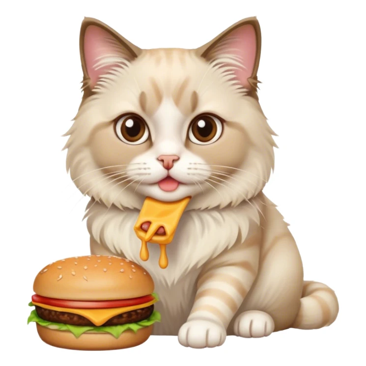 Cute Ragdoll cat eating a burger and fries  sticker