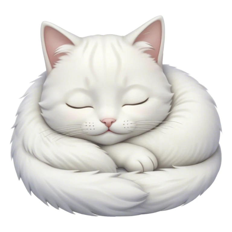 Meme-Worthy Cute Sleeping White Cat Portrait Emoji, Head peacefully tilted with a tender, contented smile and eyes gently closed in serene slumber, featuring a pristine white fur with subtle, delicate silver accents, simplified yet irresistibly adorable, highly detailed, glowing with a soft, drowsy radiance, high shine, exuding calm, heartwarming charm, styled with a gentle, soft glowing outline, capturing the essence of a sleeping white cat that seems destined to become the next viral icon of adorable repose! sticker