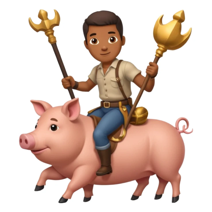 African American man riding a pig while holding a mace sticker