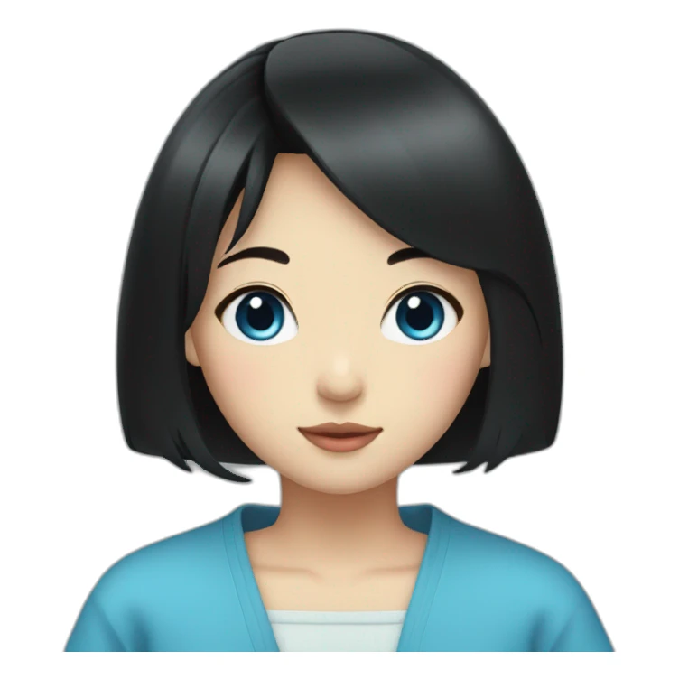 Japanese girl with black hair, a bang and blue eyes sticker
