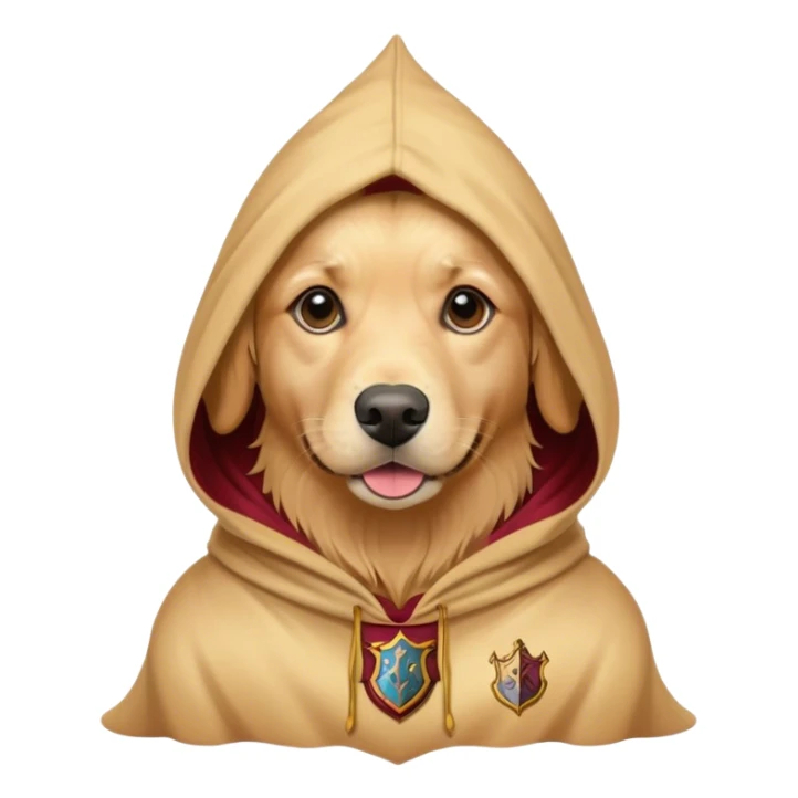 Generate a golden retriever in a Harry Potter hood sticker
