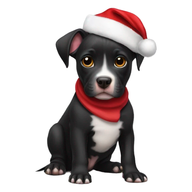 Black pitbull puppy with Santa hat  sticker