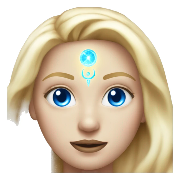 magical diva with thin pink andromedan face long blonde hair and blue eyes glowing third eye sticker