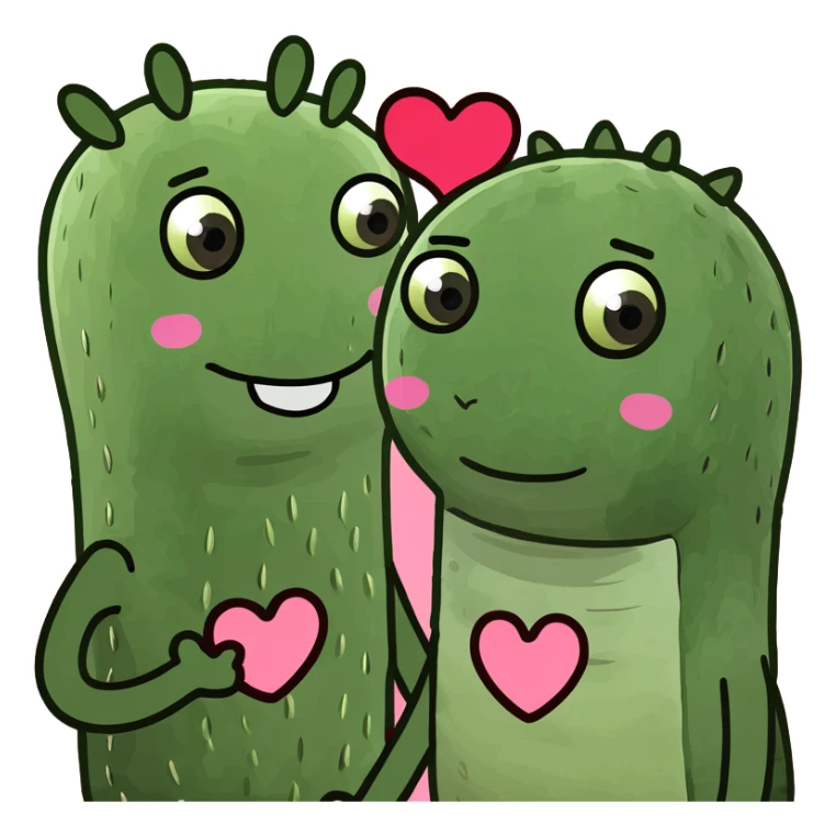 Two Happy Cactus best friends with heart eyes in a pot sticker
