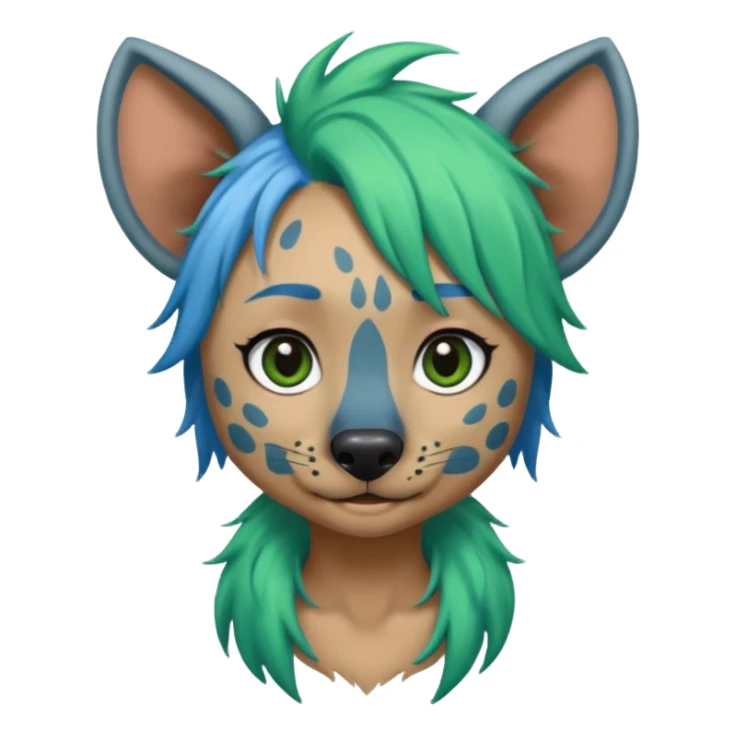 hyena with feminine  blue and green hair sticker
