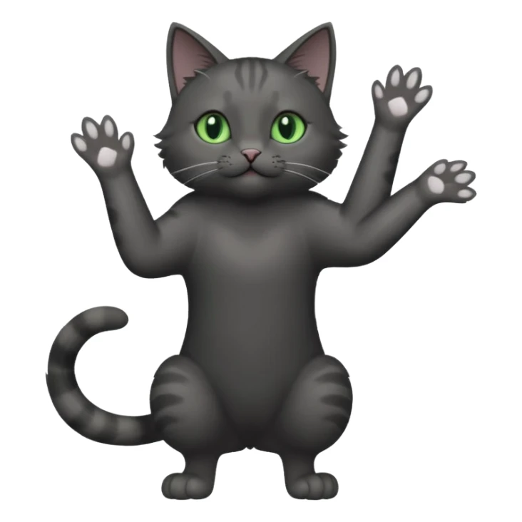 full body gorgeous solid dark grey cat with green eyes, white paws and white whiskers reaching for something sticker