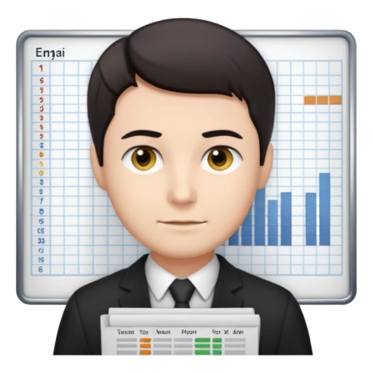 male dark short hair auditor with spreadsheet emoji sticker