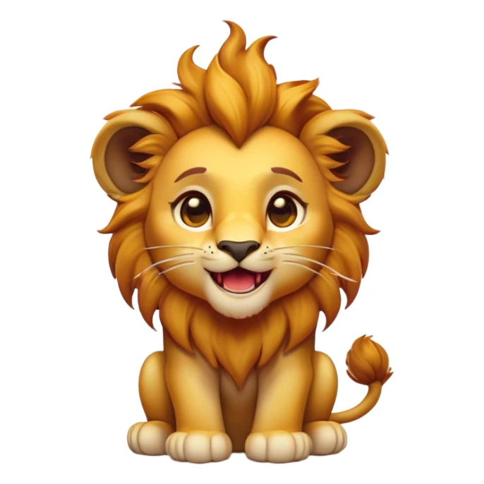 Cinematic Comical Lion Cub Portrait Emoji, Head tilted dramatically with an exaggeratedly amused expression, featuring a striking tawny Fur with a flamboyant mane and wide, expressive amber eyes filled with playful disbelief, Simplified yet hilariously expressive features, highly detailed, glowing with a slightly sassy glow, high shine, dramatic yet playful, stylized with an air of cheeky jungle mischief, bright and endearing, soft glowing outline, capturing the essence of a spirited and over-the-top Lion Cub, so meme-worthy it feels like it could roar its way into internet fame instantly! sticker