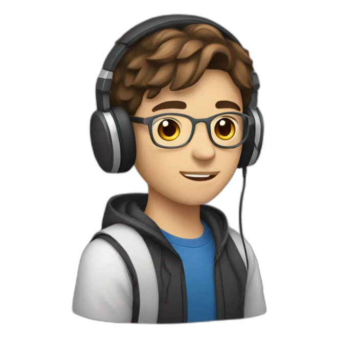 A 19 years Old boy with brown hair wearing headphones sticker