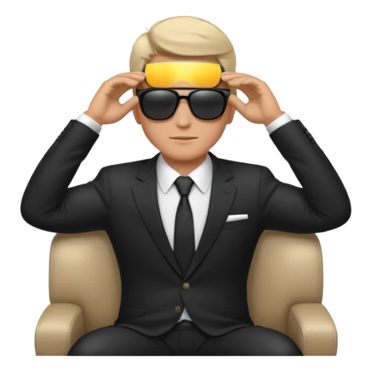 white man in formal suit wearing sunglasses resting with hands behind head sticker