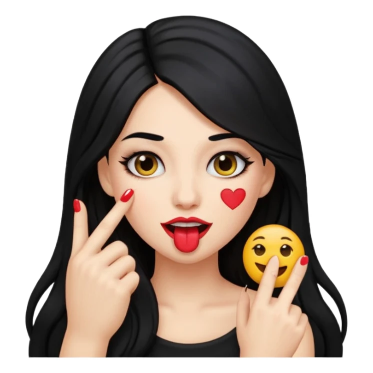 emoji biting finger flirty, and long black hair sticker