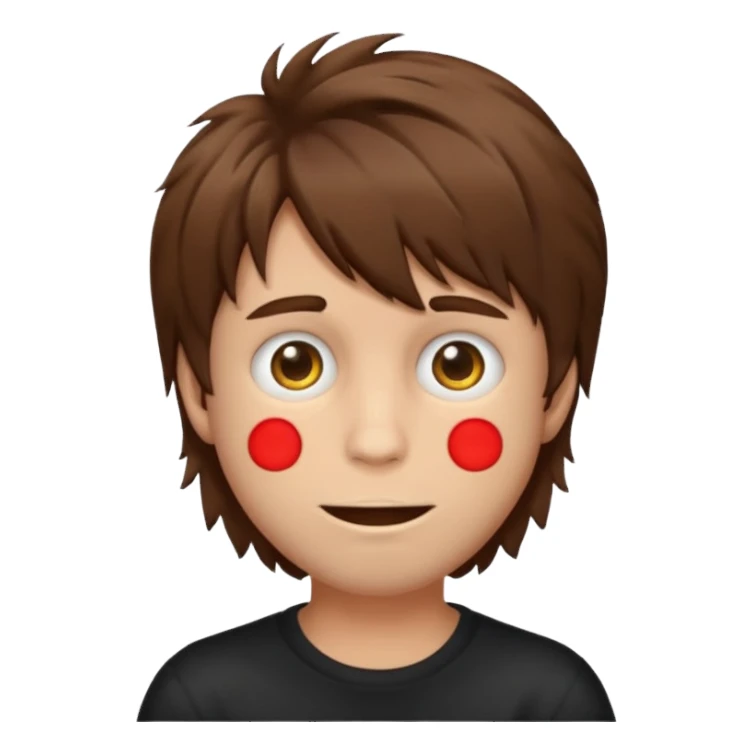 Boy, brown hair, medium long, shaggy, creepy emoji sticker