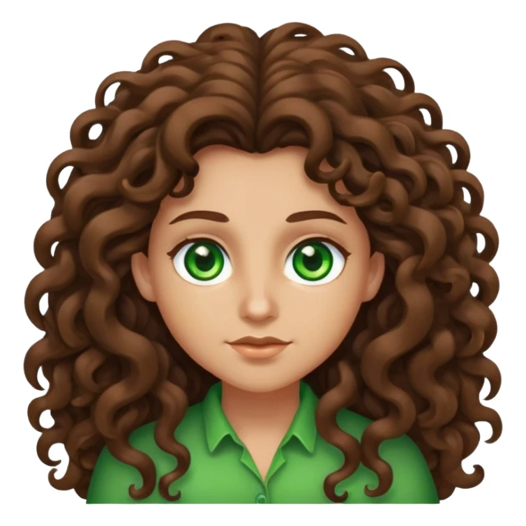 Character with extremely long massive voluminous curly brown hair and bright green eyes sticker