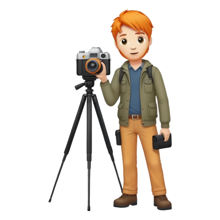 orange hair full body man with camera standing sticker