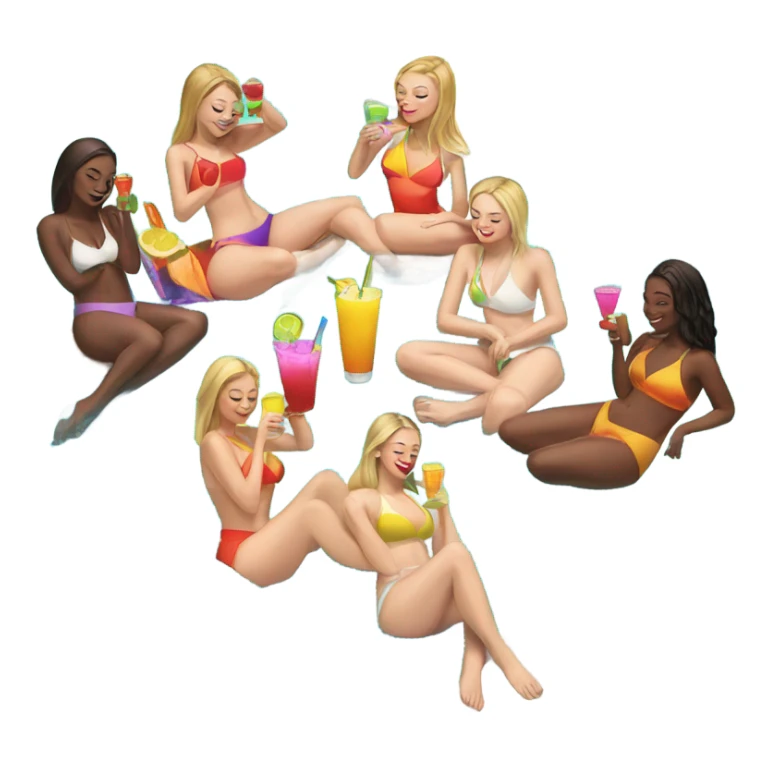 Group of ALL WHITE girls at pool with drinks sticker