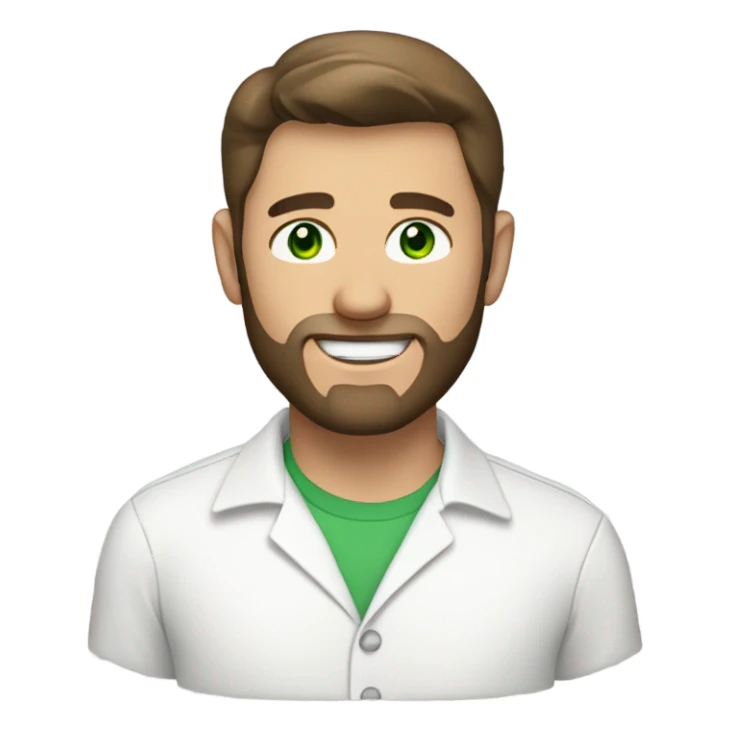 handsome optimist oval head brunette man and beard green eyes wearing white button down shirt  sticker