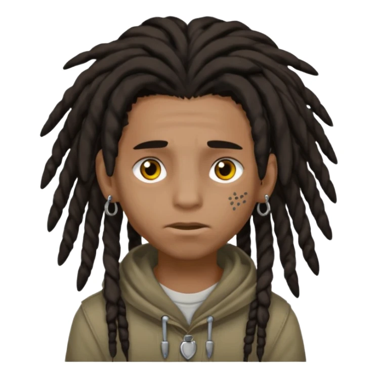 Dark-haired boy with medium-sized dreadlocks that cover part of his face and piercings sticker
