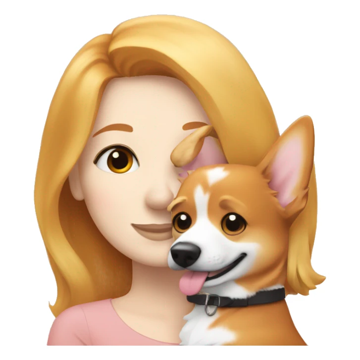 Blonde girl cuddles a redheaded corgi sticker