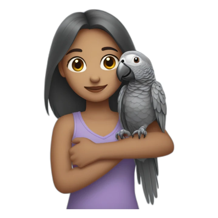 Girl hugging an African grey parrot sticker