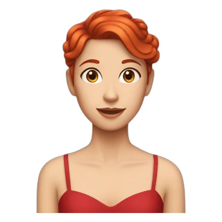A girl with short red hair, a red Dress  sticker