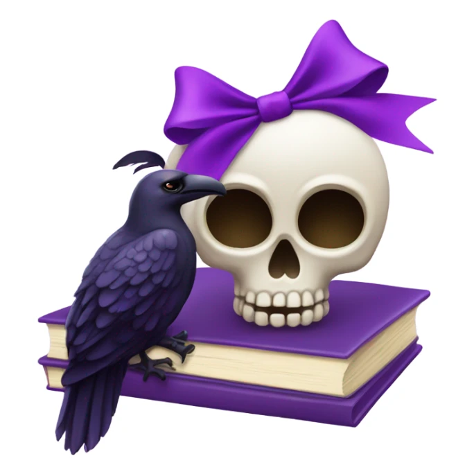 Skull with purple bow and a purple raven with purple books sticker