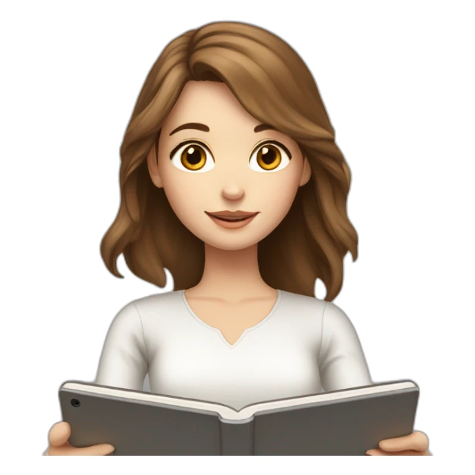 white pretty girl with  brown hair is studying on a tablet sticker
