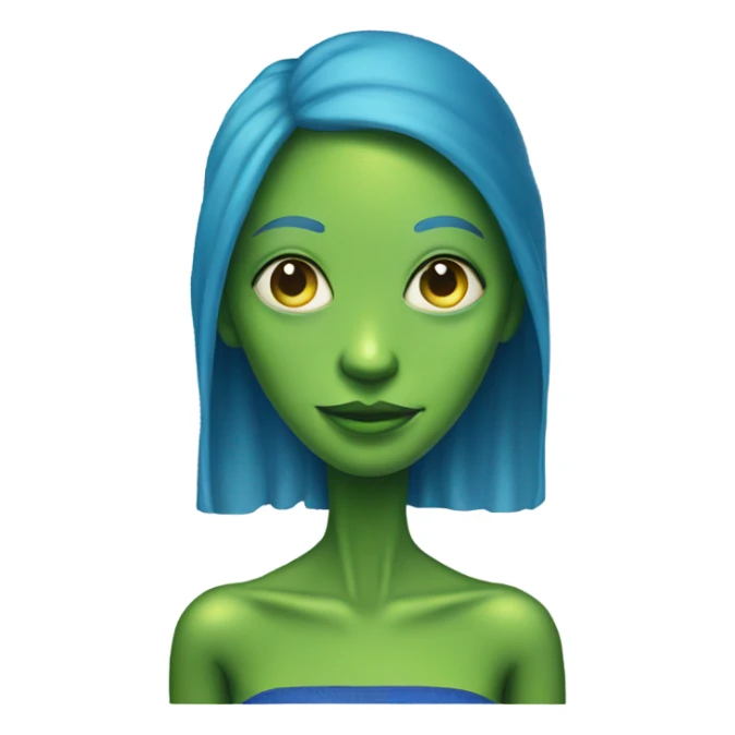 a green alien woman full body,blue hair sticker