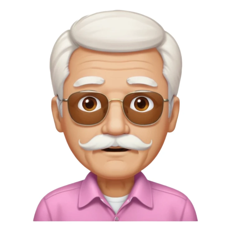 old guy with funny hair and brown shades and pink mustache sticker