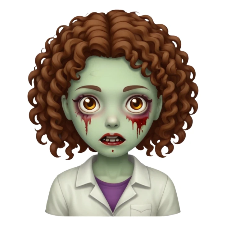 zombie girl curly brown hair sticker