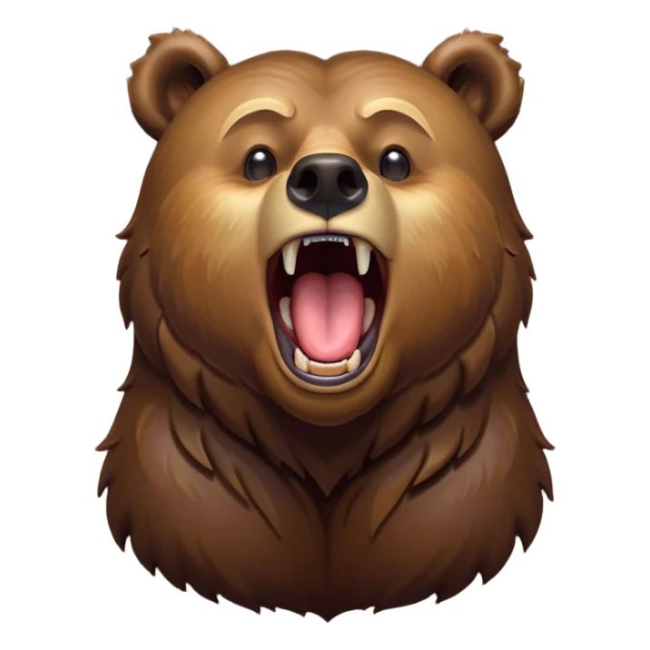 Cinematic Cute Yawning Grizzly Bear Portrait Emoji, Head tilted slightly with a dramatic, wide-open yawn, showcasing a thick, rugged deep brown fur with drooping ears, round eyes barely open in drowsy contentment, Simplified yet irresistibly adorable features, highly detailed, glowing with a soft, cozy glow, high shine, relaxed yet expressive, stylized with a touch of wild whimsy, bright and endearing, soft glowing outline, capturing the essence of a sleepy yet affectionate grizzly, so drowsy it feels like it could stretch out of the screen and curl up for a nap! sticker