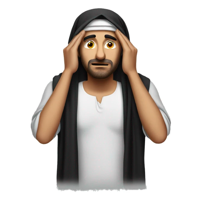 Arab holding his head with his hands photorealistic serious sticker