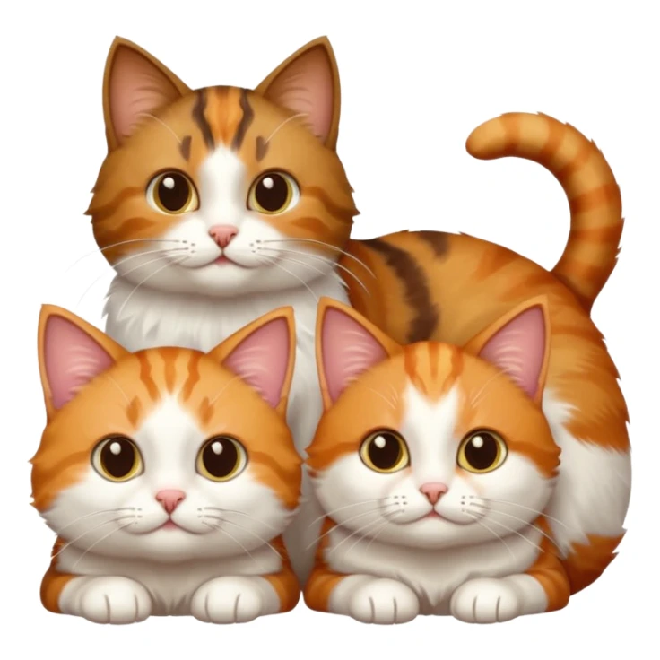 3 cats different colours including brown tabby and white, light patchy calico, and ginger and white sticker
