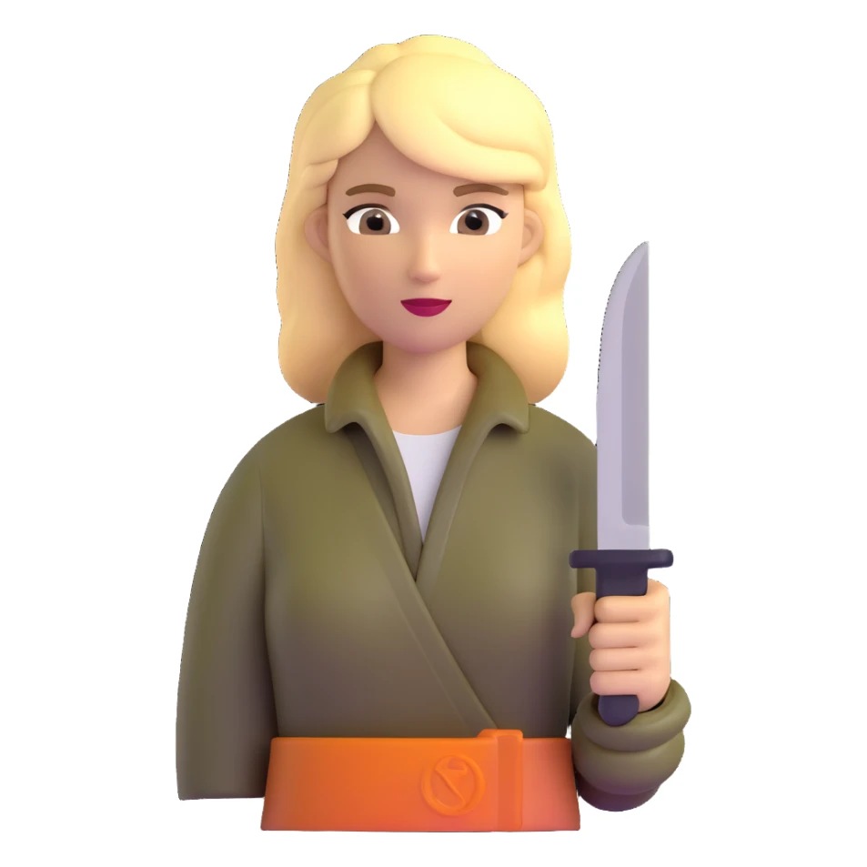 Blonde outdoorsy woman with a survival knife sticker